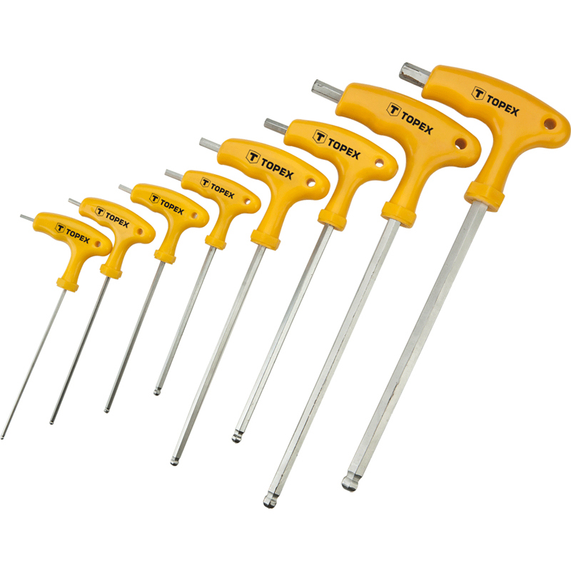 T Handle Hex Keys, 210 Mm, 8 Pcs, 2, 2.5, 3, 4, 5, 6, 8, 10 Mm, Crv